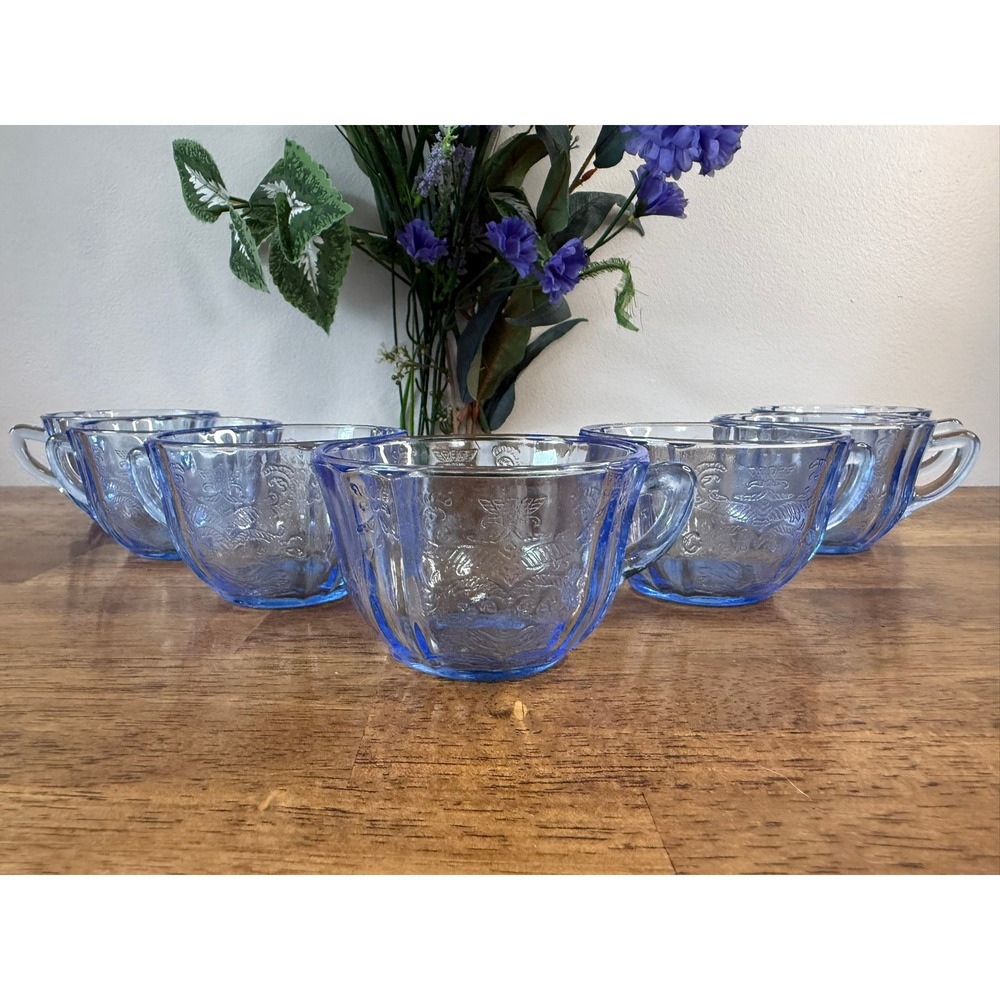 Vintage Indiana Glass Recollection Madrid Blue Handled Cups Cobalt Dining